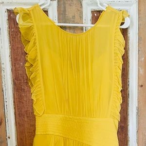 BCBG Yellow Silk Chiffon Ruffle Tulip Dress SZ Sm